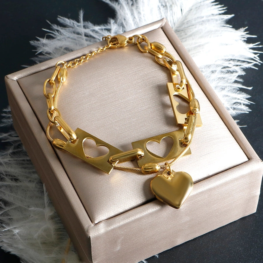 Jewelry IG Style Simple Style Commute Heart Shape 304 Stainless Steel Hollow Out Bracelets Necklace