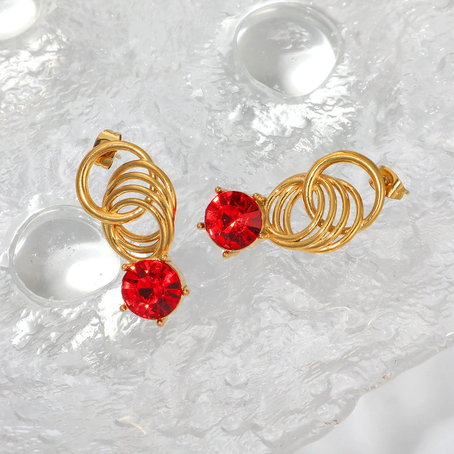 1 Pair Retro Geometric Round Plating Titanium Steel Zircon Drop Earrings