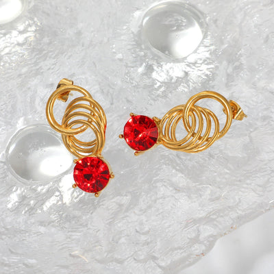 1 Pair Retro Geometric Round Plating Titanium Steel Zircon Drop Earrings