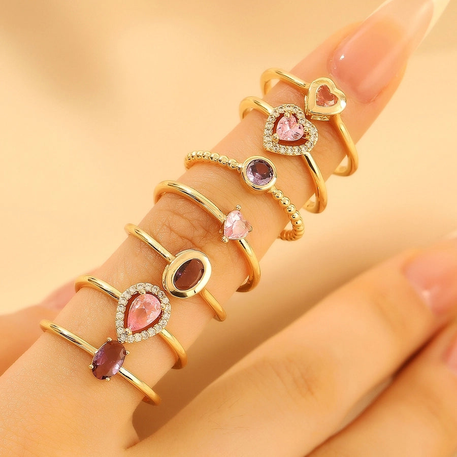 Copper Inlay Geometric Heart Shape Zircon Open Rings