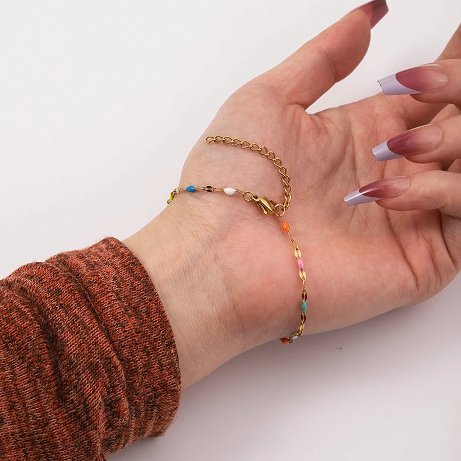 Jewelry Pastoral Simple Style Geometric 304 Stainless Steel Enamel Bracelets Anklet