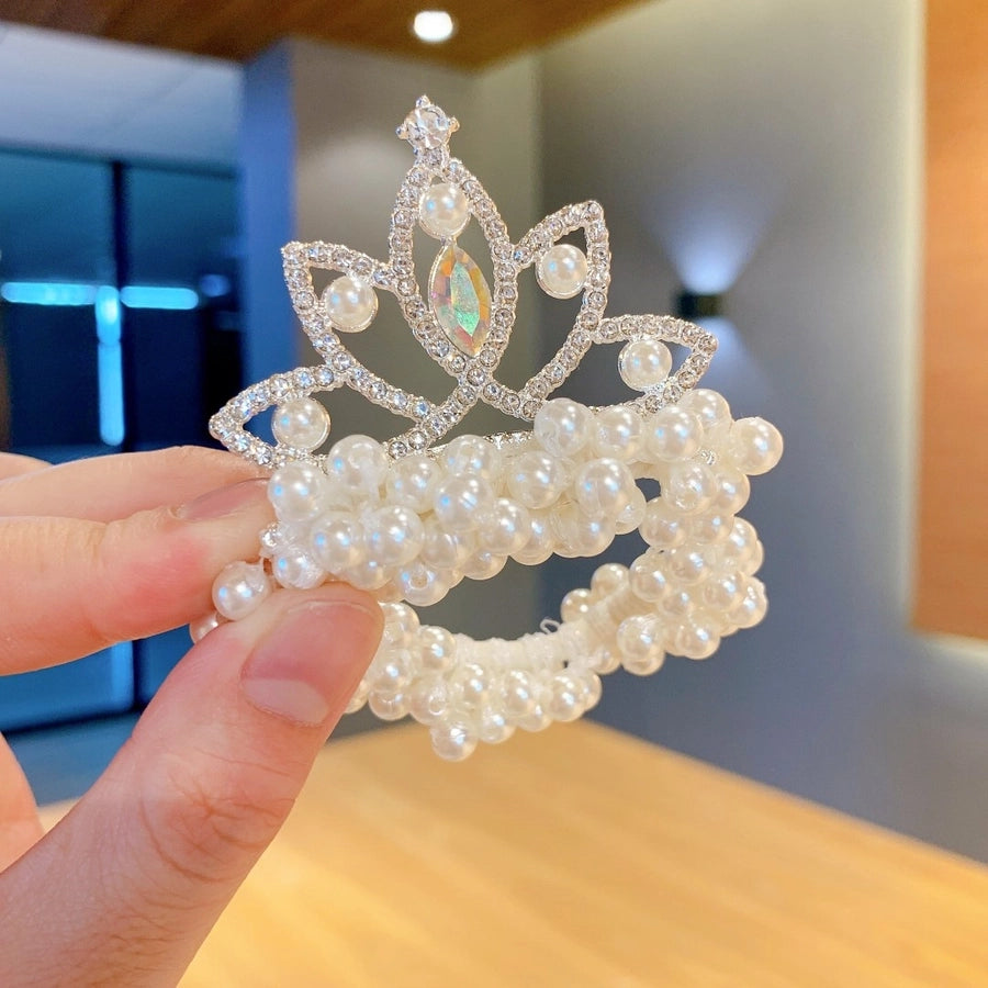 Children's Princess Crown Hair Accessories Pearl Ball Hair Loop Hair Rope Little Girl Hair  Pearl Crown