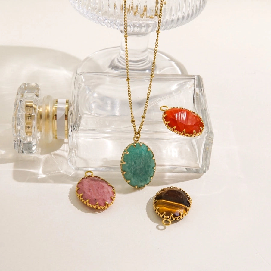 Retro Simple Style Geometric natural stone Titanium Steel Pendant Necklace In Bulk