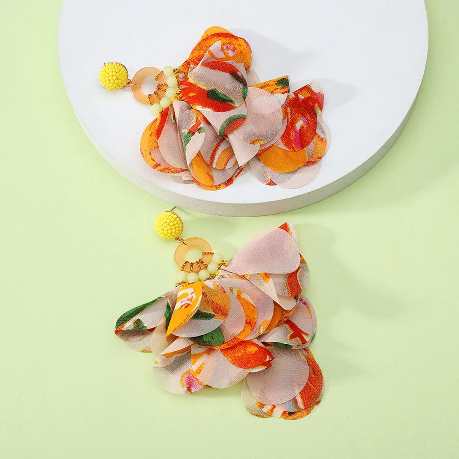 1 pair elegant vacation petal beaded handmade beaded cloth lace drop earrings