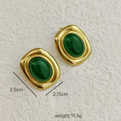 1 Pair Retro Rectangle Inlay 304 Stainless Steel Acrylic Natural Stone Tiger Eye 18K Gold Plated Ear Studs