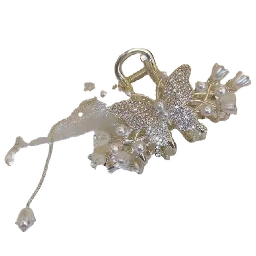 elegant fashion tassel butterfly alloy butterfly artificial gemstones artificial pearls hair clip
