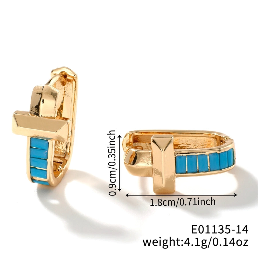 1 Pair Elegant Simple Style Shiny Geometric Inlay Copper Glass K Gold Plated Rhodium Plated Ear clip