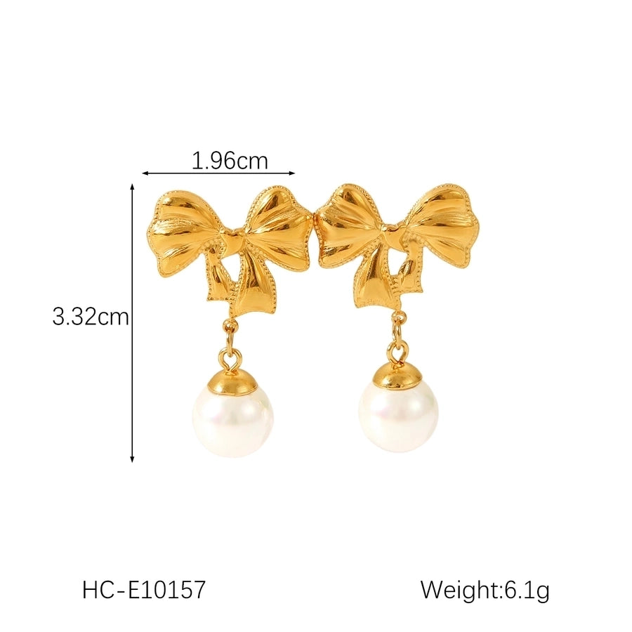 1 Pair Sweet Butterfly Bow Knot Plating Inlay 304 Stainless Steel Rhinestones Pearl 18K Gold Plated Drop Earrings Ear Studs