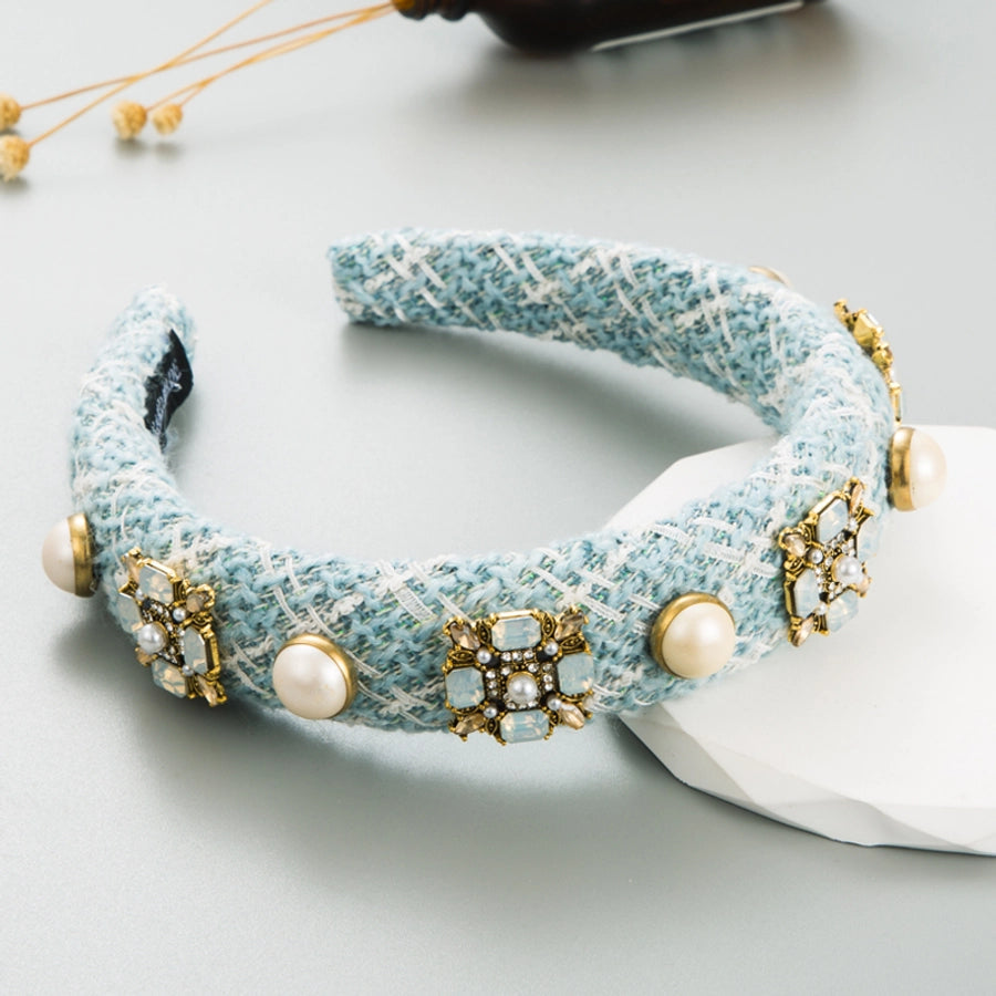 sweet round cloth plating inlay rhinestones pearl hair band