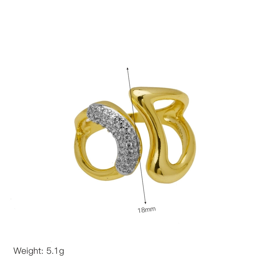 Jewelry IG Style Geometric Copper Zircon 18K Gold Plated Mixed Metal Inlay Open Rings