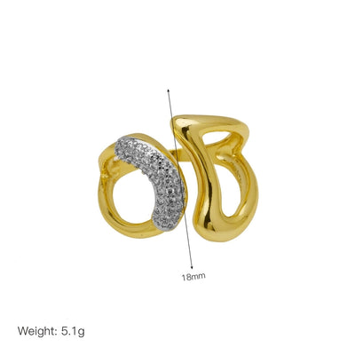 Jewelry IG Style Geometric Copper Zircon 18K Gold Plated Mixed Metal Inlay Open Rings