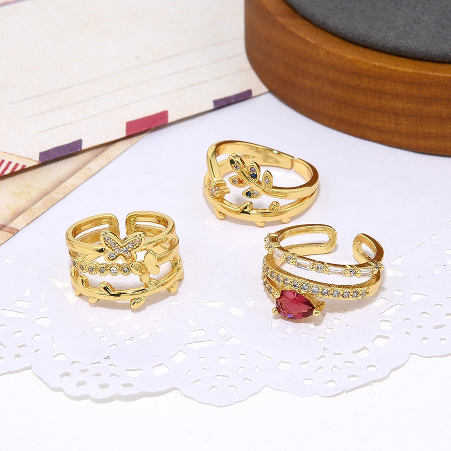 Copper Plating 18K Color Retaining Glossy Zircon Butterfly Rattan Man Snake-Shaped Open Ring