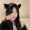 retro cat ears lace handmade hair band 1 piece