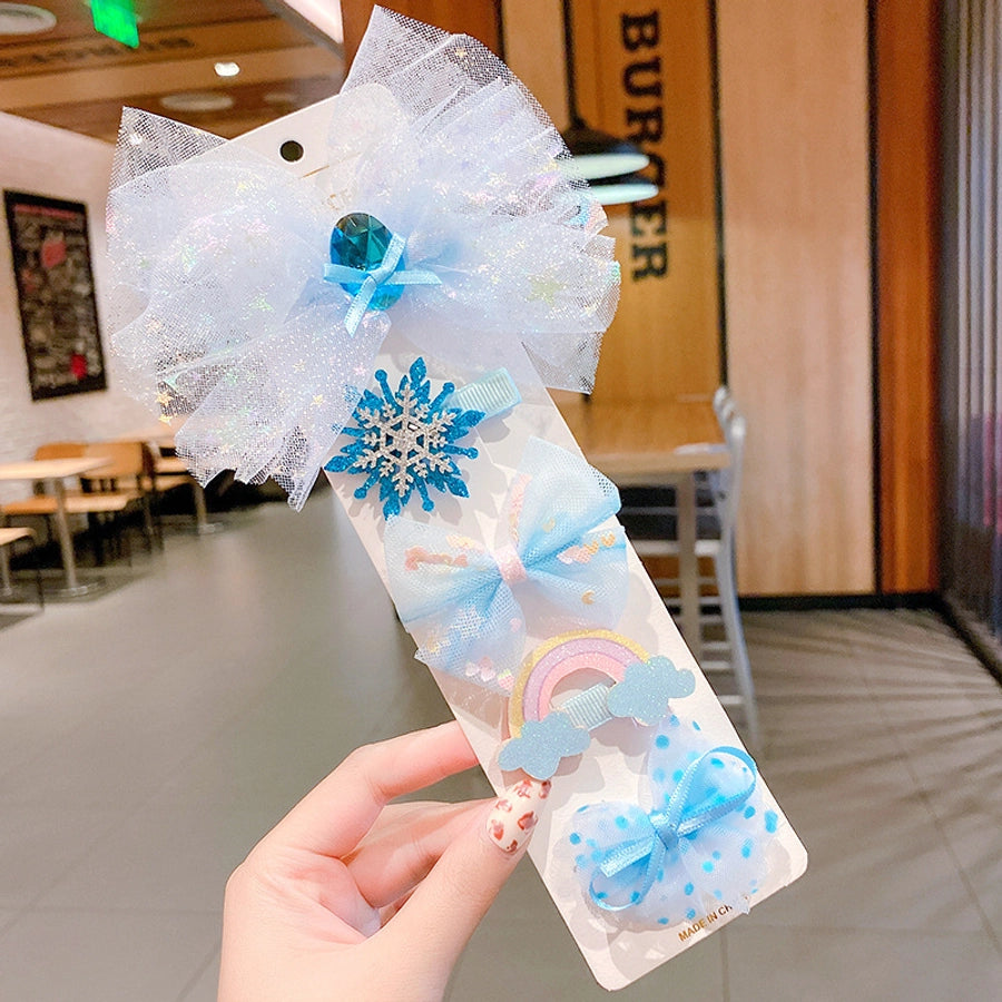 cute rabbit rainbow bow knot alloy gauze hair clip 1 set