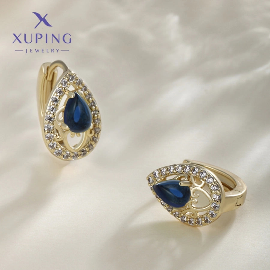 1 Pair Elegant Retro Geometric Plating Copper Artificial Gemstones 18K Gold Plated Earrings