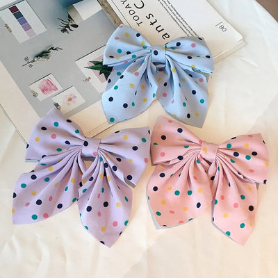 korean fabric retro bow hairpin sweet color wave dot clip hairpin