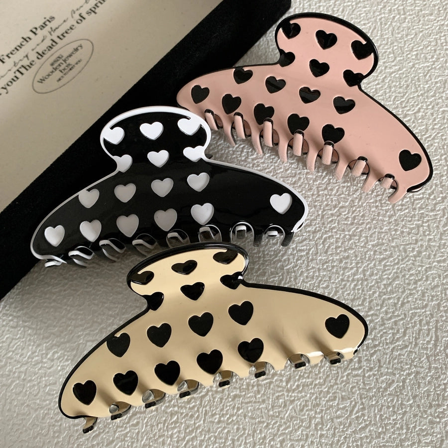 women's simple style commute heart shape alloy acetic acid sheets printing hair claws