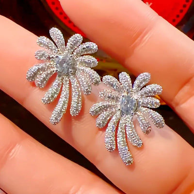 1 Pair Elegant Luxurious Flower Plating Copper Zircon Ear Studs