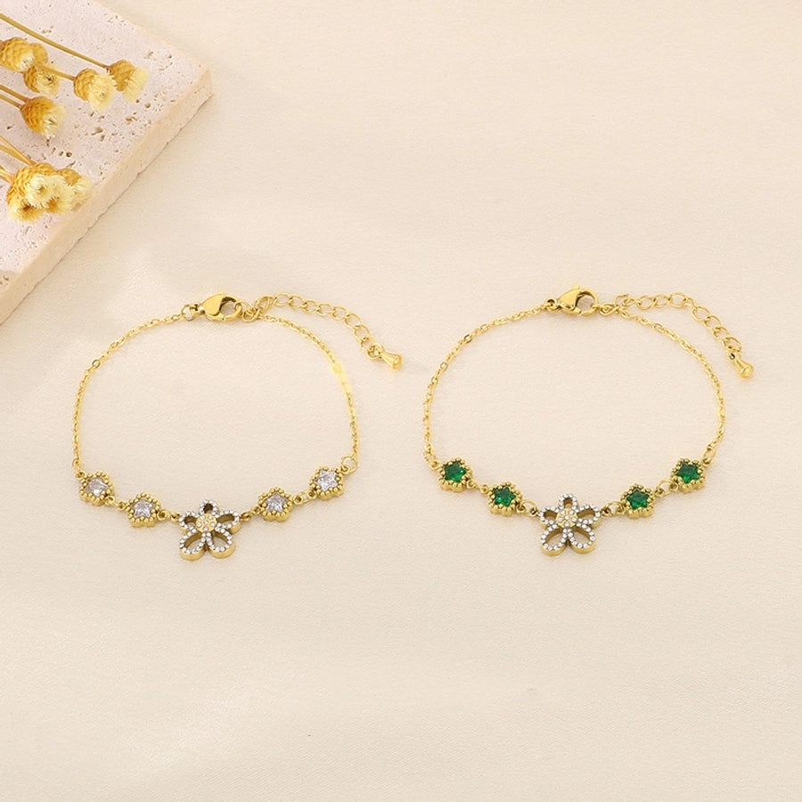 Vintage Style Streetwear Flower 304 Stainless Steel 18K Gold Plated Bracelets In Bulk