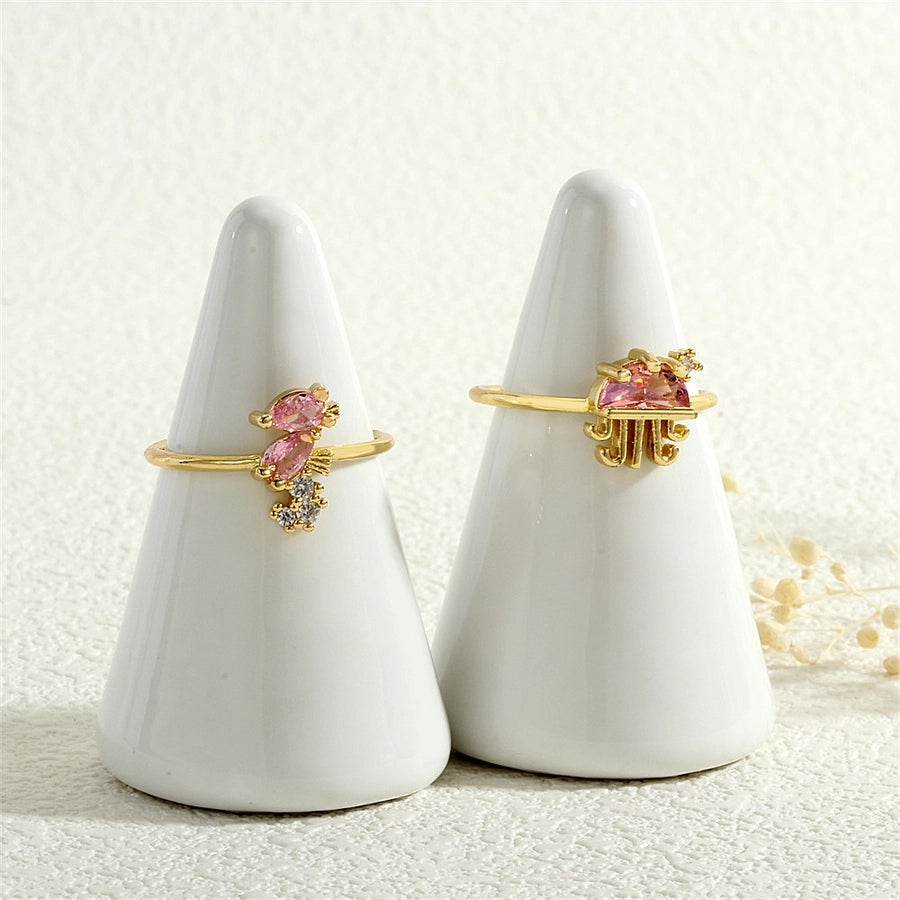 Copper Inlay Hippocampus Crab Fish Zircon Open Rings