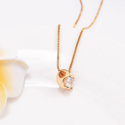 Copper box chain Inlay Round Zircon Pendant Necklace