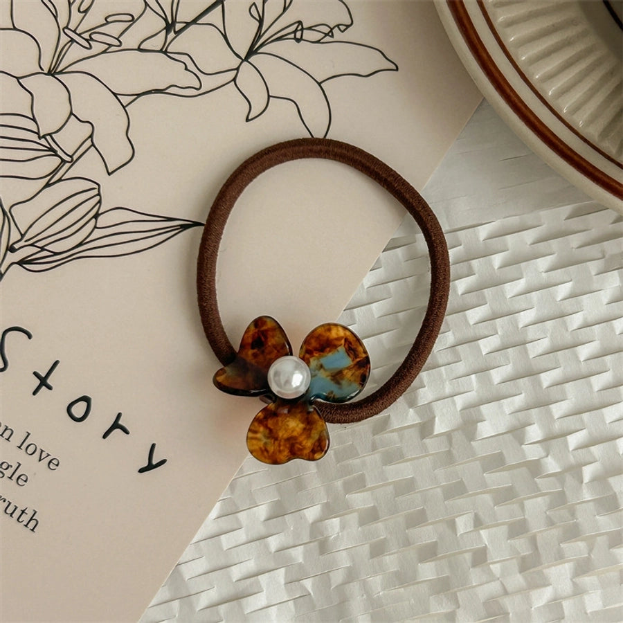 Women's Sweet Flower Acetic acid sheets Pearl Hair Tie