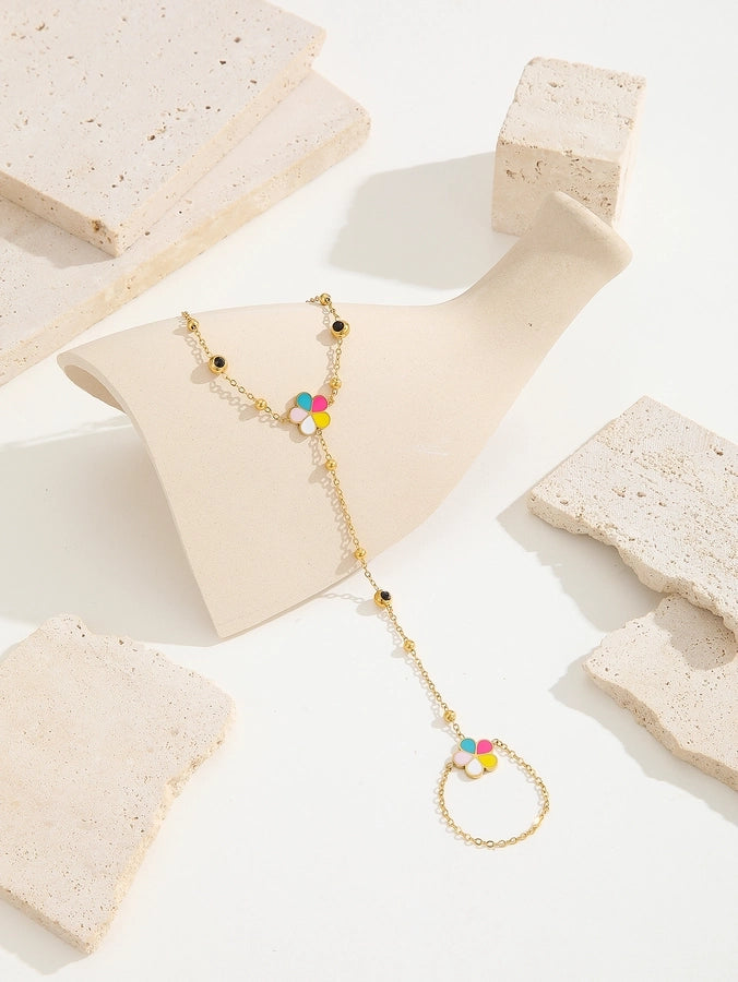 Simple Style Classic Style Petal Butterfly Bow Knot Titanium Steel 18K Gold Plated Rhinestones Bracelets In Bulk