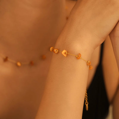 Style New Orange Natural Stone Necklace Bracelet Stainless Steel Clavicle Chain Fashion Personalized Jewelry Suit