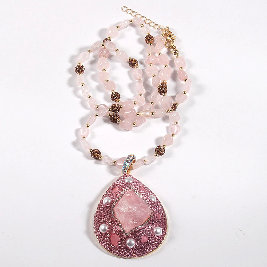 Vacation Simple Style Water Droplets natural stone Beaded Chain Pendant Necklace In Bulk