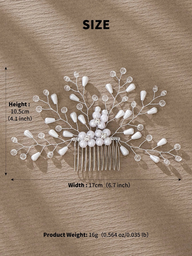 simple style flower artificial pearl inlay pearl insert comb