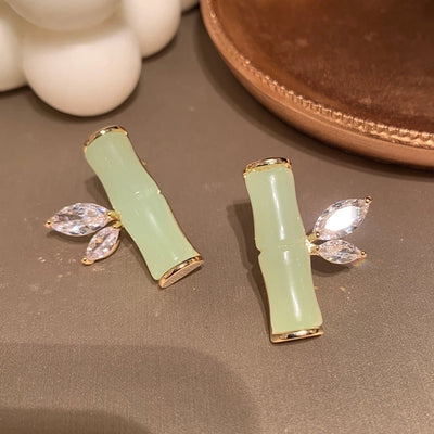 1 Pair Elegant Vintage Style Geometric Bamboo Plating Synthetics Metal Copper Zircon 14K Gold Plated Ear Studs