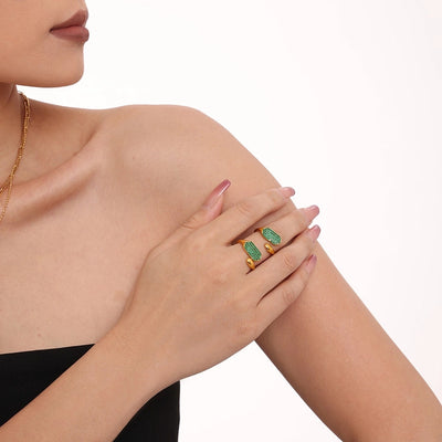 Jewelry Elegant Luxurious Geometric 304 Stainless Steel Zircon 18K Gold Plated Inlay Open Rings