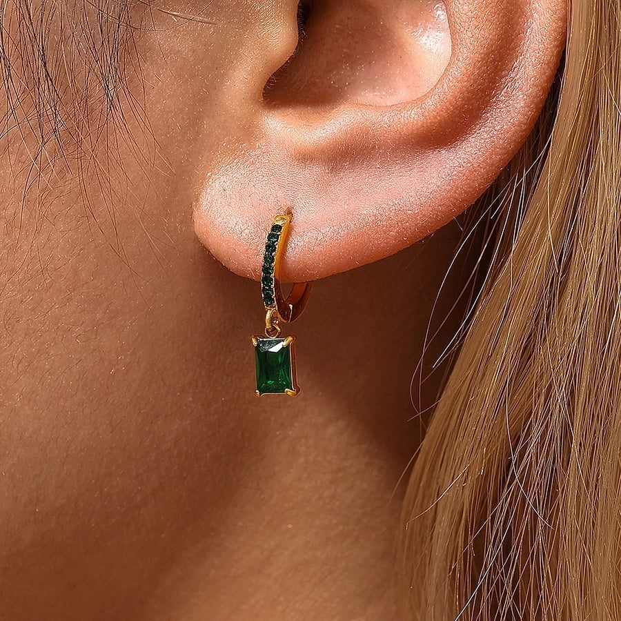 1 Pair Elegant Vacation Rectangle Inlay 304 Stainless Steel Zircon 18K Gold Plated Drop Earrings