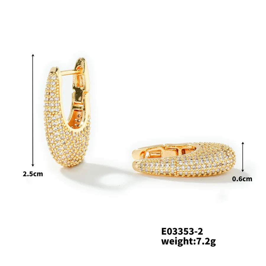 1 Pair Simple Style Shiny Solid Color Inlay Copper Zircon K Gold Plated Earrings