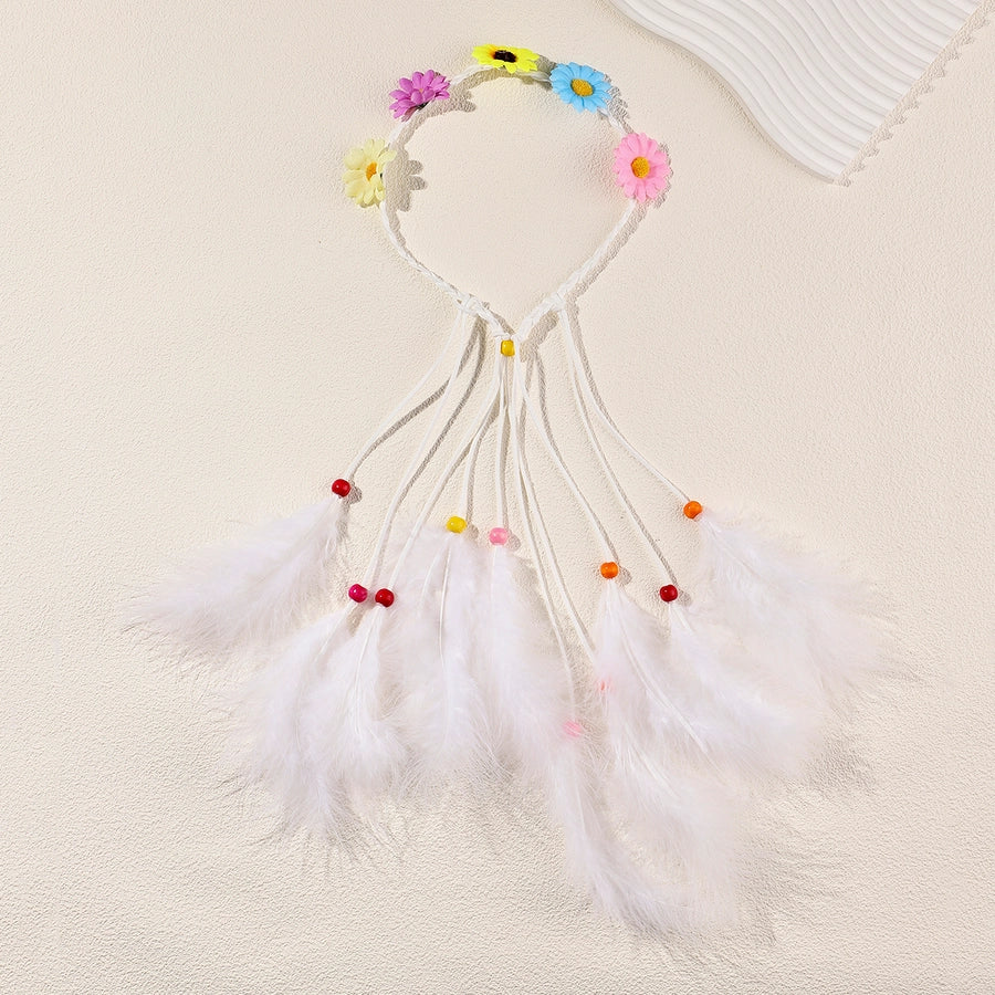 Women's Vacation Bohemian Pastoral Feather Flower Artificial Feather rope Hair Band