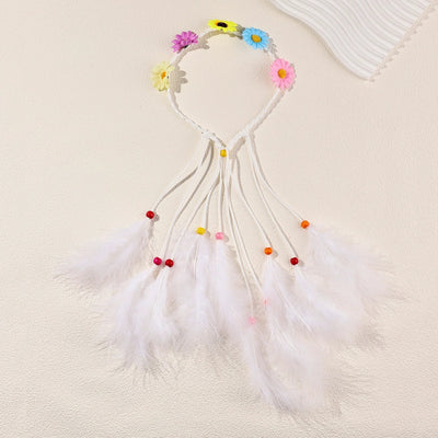 Women's Vacation Bohemian Pastoral Feather Flower Artificial Feather rope Hair Band