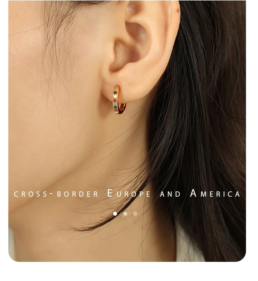 1 Pair IG Style Elegant French Style Round Polishing Plating Inlay 304 Stainless Steel Rhinestones 18K Gold Plated Earrings