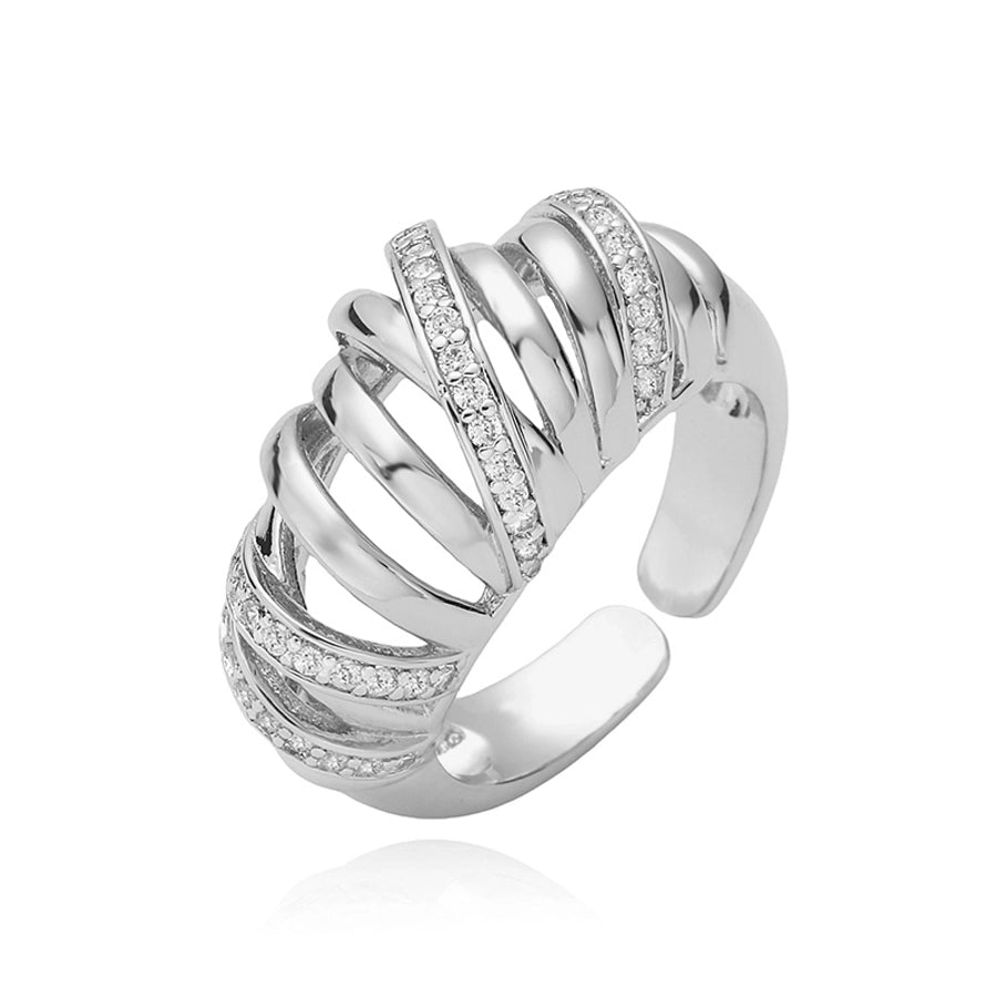 Jewelry Casual Elegant Flower Copper Zircon 18K Gold Plated Plating Hollow Out Inlay Open Rings