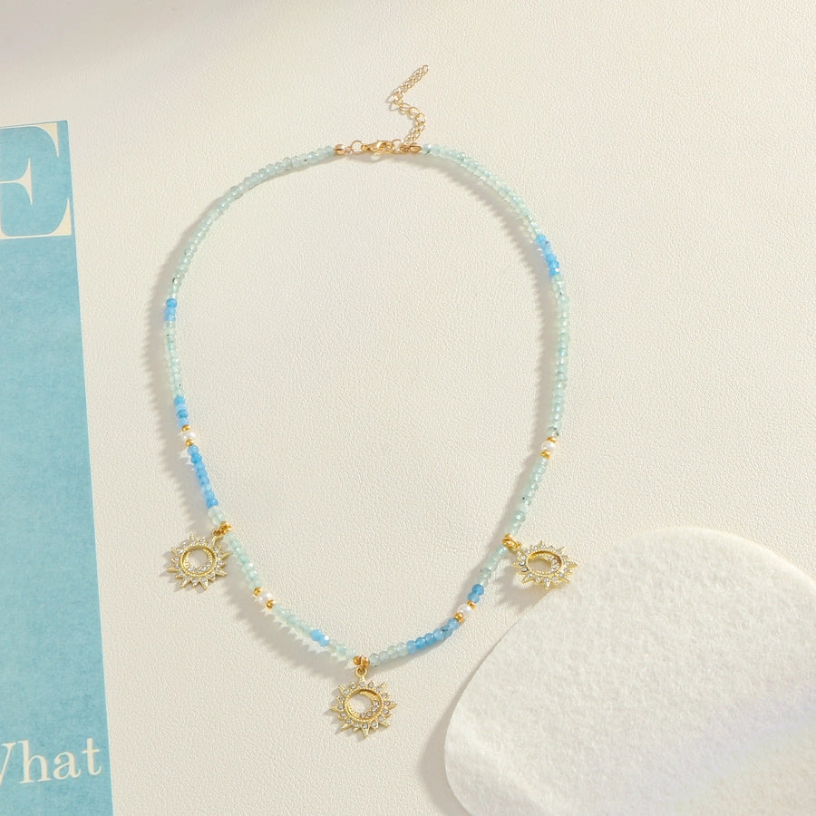 Copper Gold Plated Plating Inlay Sun Zircon Pendant Necklace