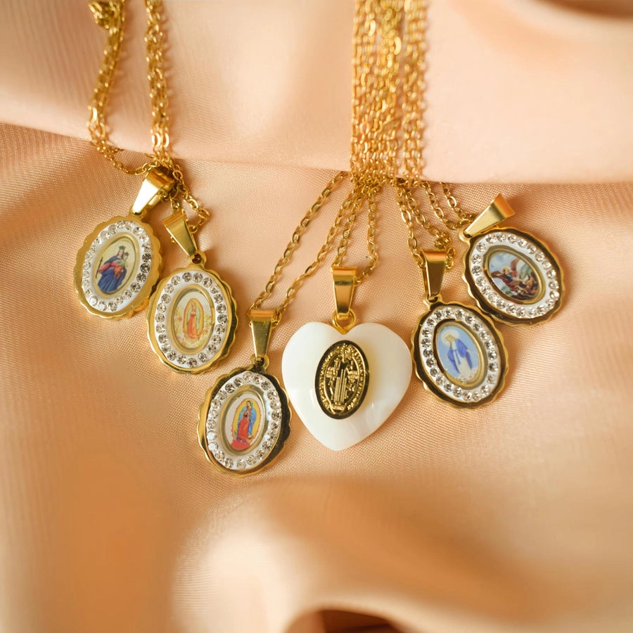 Jewelry Retro Religion Human Virgin Mary 304 Stainless Steel Diamond Plating Pendant Necklace
