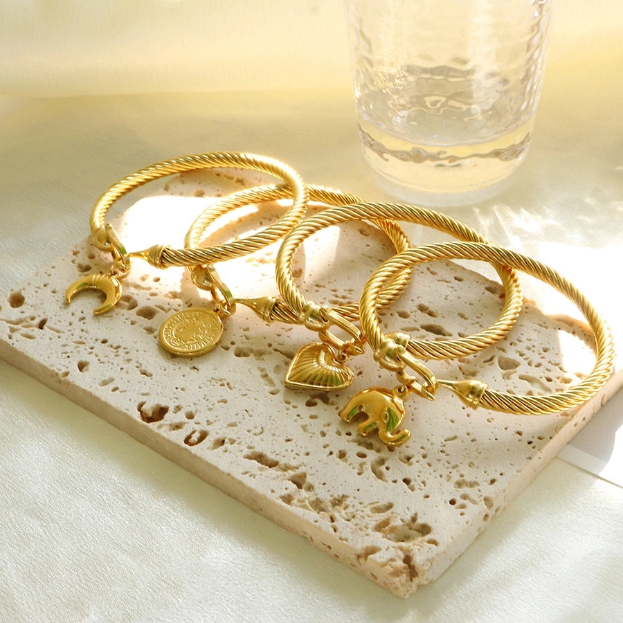 Marine Style Starfish Heart Shape Shell Titanium Steel Bangle In Bulk