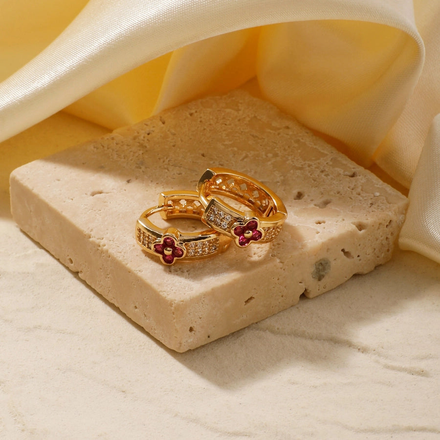 1 Pair Elegant Simple Style Shiny Geometric Four Leaf Clover Inlay Copper Zircon K Gold Plated Rhodium Plated Earrings