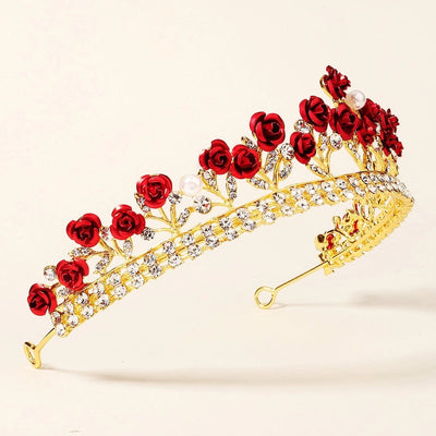 new wedding jewelry baroque red rose diamond crown