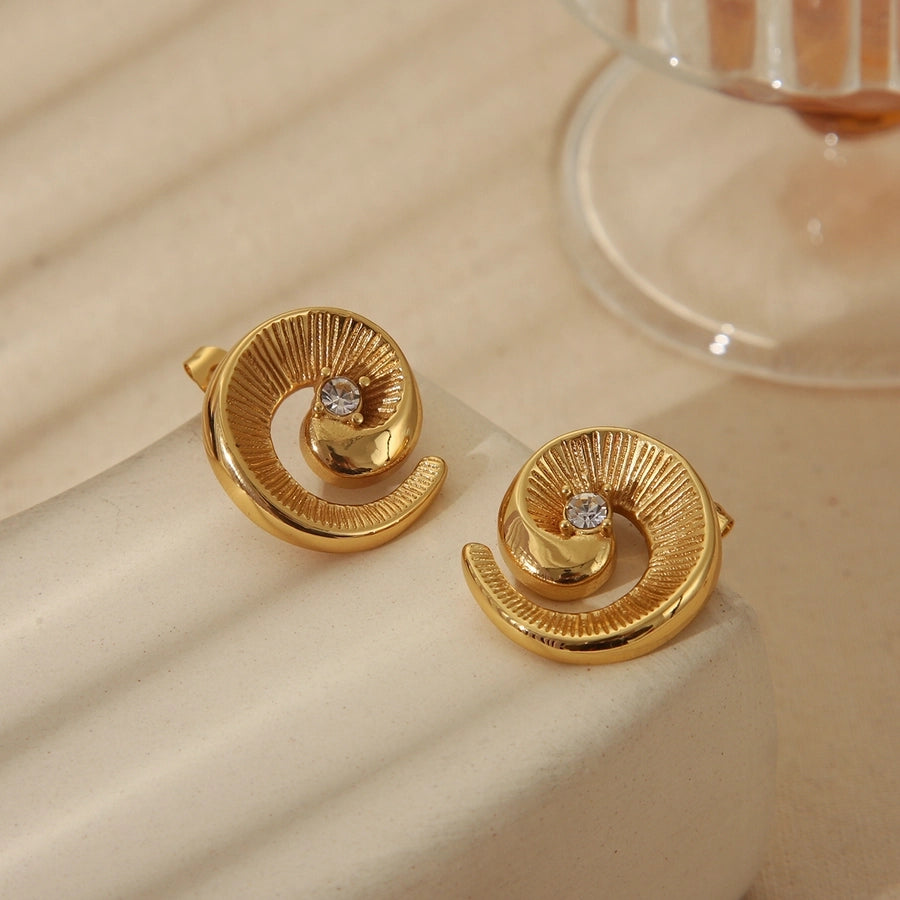 1 Pair Vintage Style Classic Style Spiral Plating Inlay 304 Stainless Steel Zircon 18K Gold Plated Ear Studs