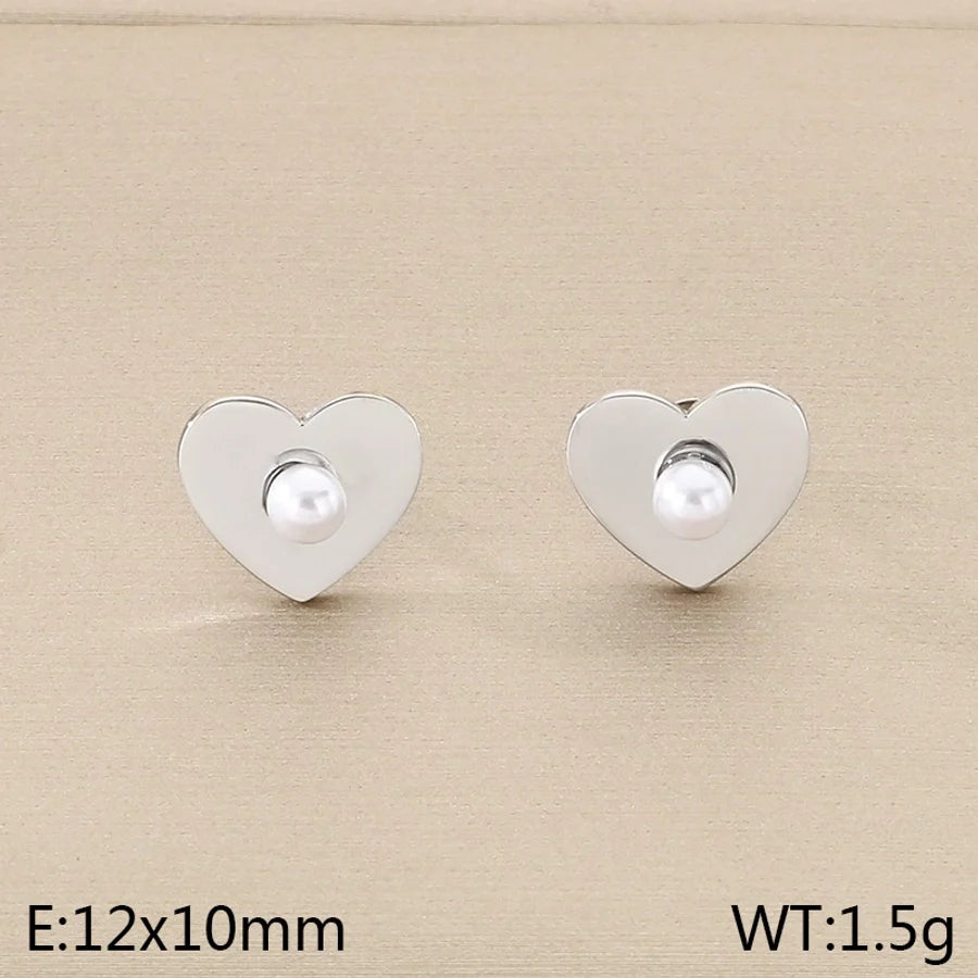 1 Pair Vintage Style Square Heart Shape Hollow Out Inlay 304 Stainless Steel Pearl Zircon 18K Gold Plated Earrings