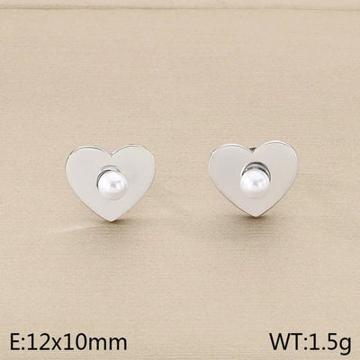 1 Pair Vintage Style Square Heart Shape Hollow Out Inlay 304 Stainless Steel Pearl Zircon 18K Gold Plated Earrings