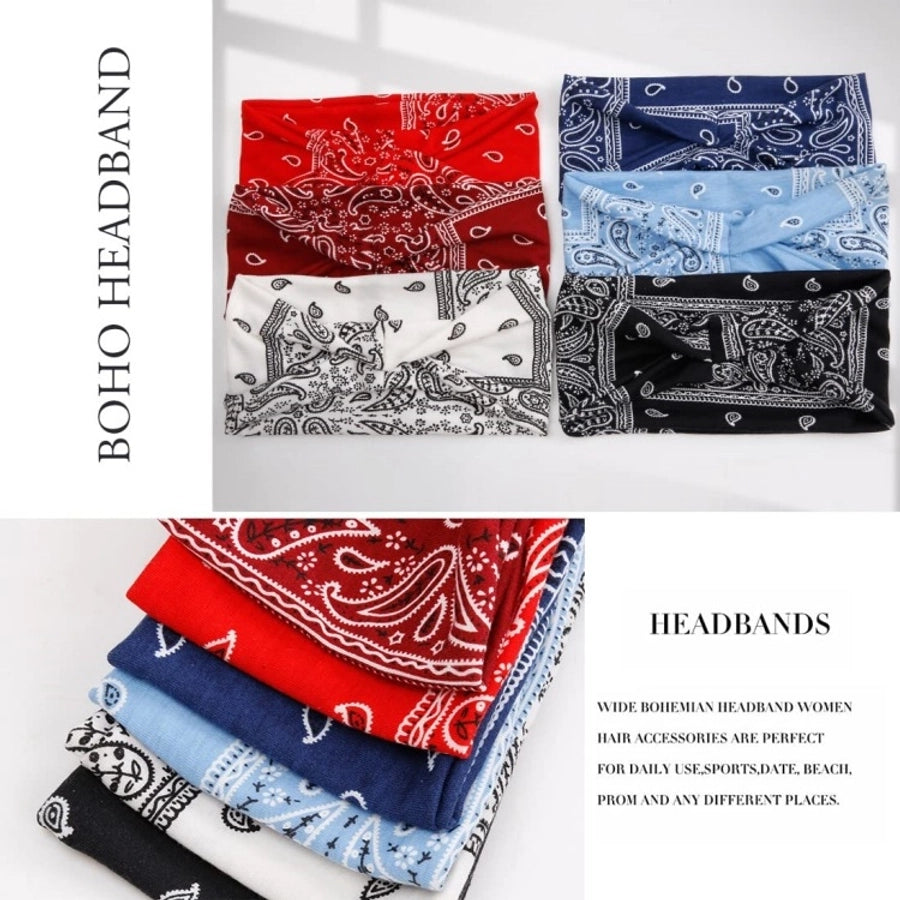 Hair Band Women's Bohemian Printed Headband Yoga Sports Sweat-absorbent Headscarf Cashew Flower Headwear Headband