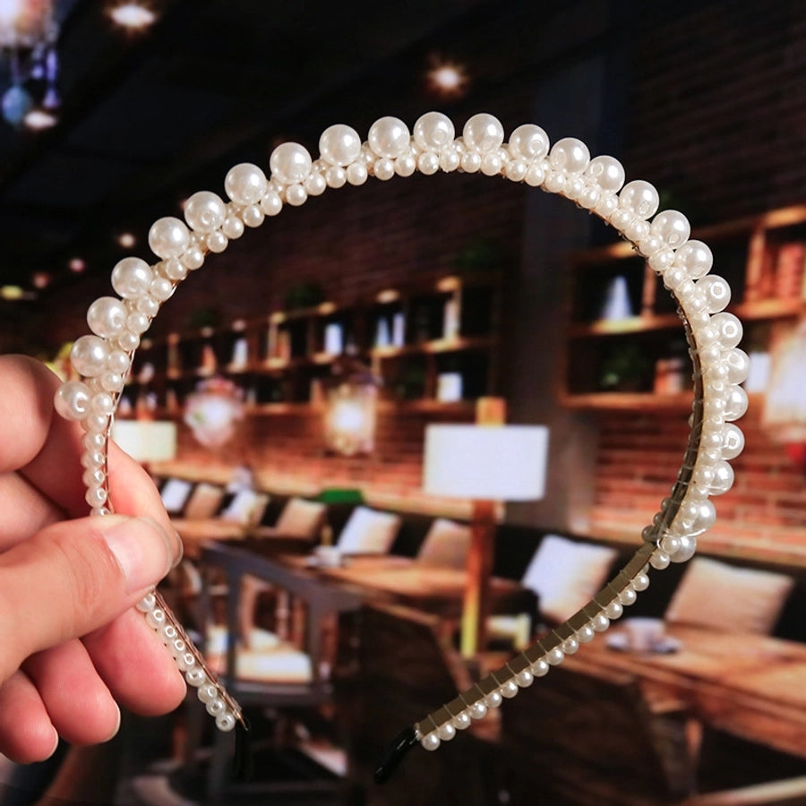 women's fashion waves alloy inlay artificial pearls headwear
