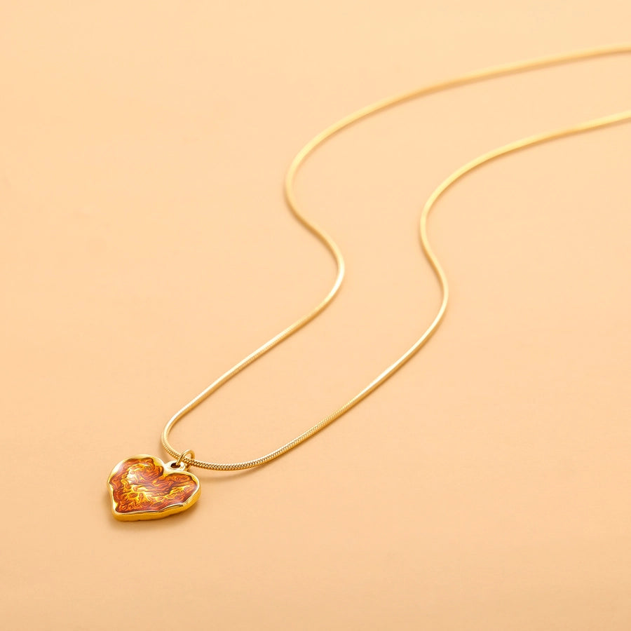 Jewelry Simple Style Heart Shape 304 Stainless Steel Zircon 18K Gold Plated Pendant Necklace
