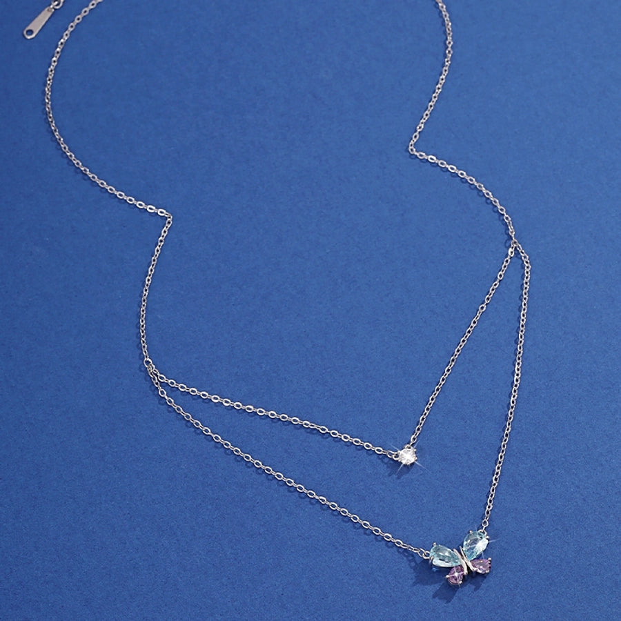 Jewelry Princess Sweet Pastoral Star Flower Butterfly Copper Zircon Imitation Gold  Necklace